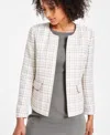 Kasper Petites Womens Woven Polyester Collarless Blazer In Vanilla Ice,cypress Grey