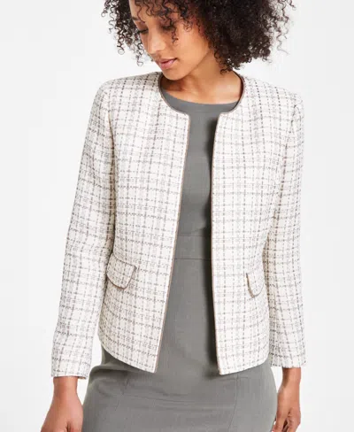 Kasper Women's Tweed Collarless Open-front Blazer In Vanilla Ice,cypress Grey