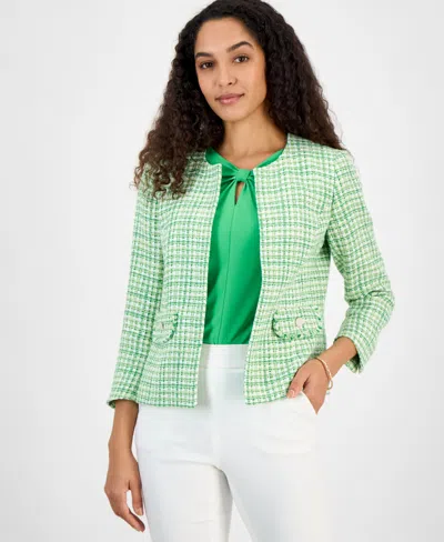 Kasper Women's Tweed Collarless Open-front Jacket, Regular & Petite Sizes In Spring Green Multi