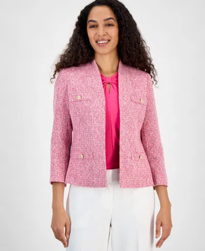 KASPER WOMEN'S TWEED FOUR-POCKET COLLARLESS JACKET, REGULAR & PETITE SIZES