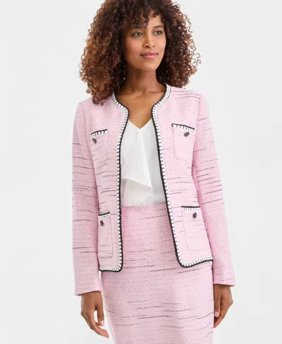 Kasper Women's Tweed Four-pocket Open-front Jacket In Pink