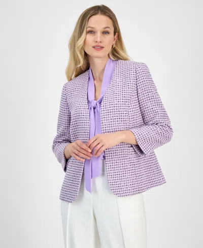 Kasper Women's Tweed Open-front 3/4-sleeve Jacket, Regular And Petite In Lavender Mist Multi