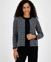Kasper Womens Metallic Acrylic Cardigan Sweater In Black,vanilla Ice