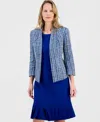 Kasper Women's Tweed Open-front Cardigan Jacket, Regular & Petite In Blue