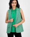 Kasper Women's Tweed Open-front Notch-collar Vest In Apple Green Multi
