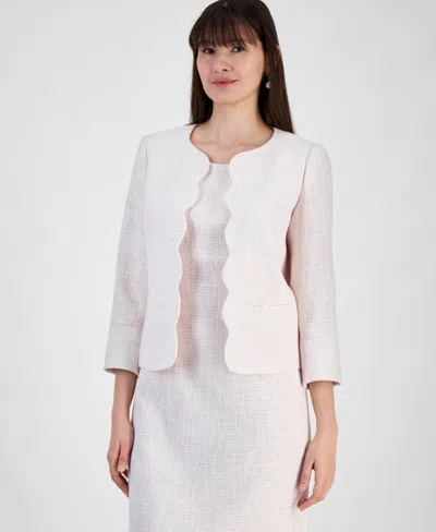 Kasper Women's Tweed Scalloped-front 3/4-sleeve Jacket, Regular And Petite In Tutu Pink Multi