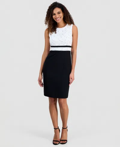 Kasper Plus Size Sleeveless Mixed-media Sheath Dress In Multi