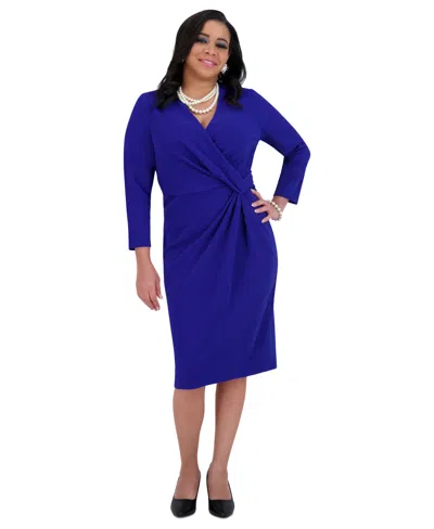 Kasper Women's Twist-front 3/4-sleeve Glitter Sheath Dress In Royal