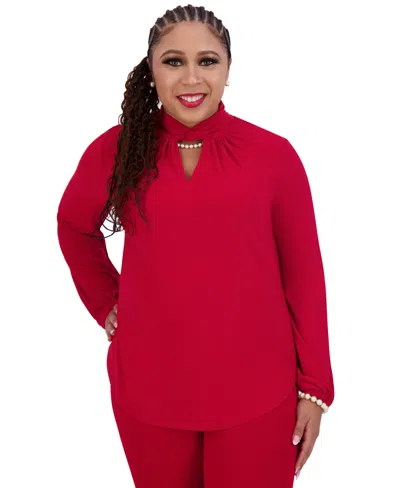 Kasper Women's Twisted Mock Neck Long-sleeve Top In Crimson