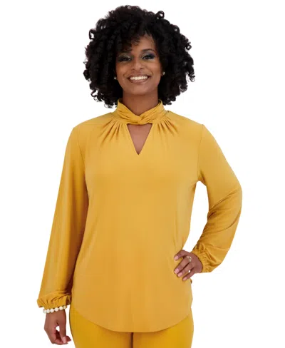 Kasper Women's Twisted Mock Neck Long-sleeve Top In Gold