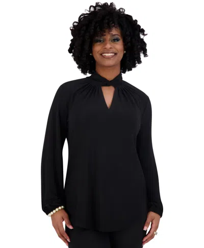 Kasper Women's Twisted Mock Neck Long-sleeve Top Regular & Plus In Black