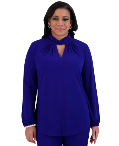 Kasper Women's Twisted Mock Neck Long-sleeve Top In Royal