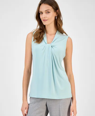 Kasper Women's Twisted V-neck Sleeveless Top In Green