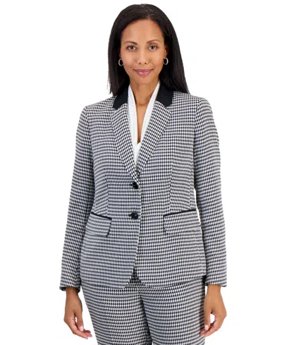 Kasper Women's Two-button Notch Collar Houndstooth Blazer In Gray