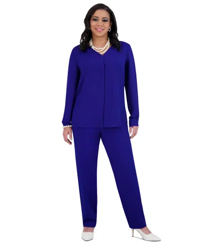 Kasper Women's V-neck Button-front Long-sleeve Blouse In Royal