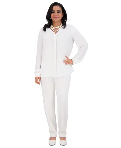 Kasper Women's V-neck Button-front Long-sleeve Blouse In White
