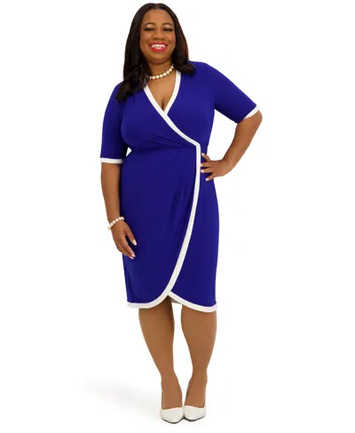 Kasper Women's V-neck City Wrap Knee Length Dress, Regular And Plus Size In Blue
