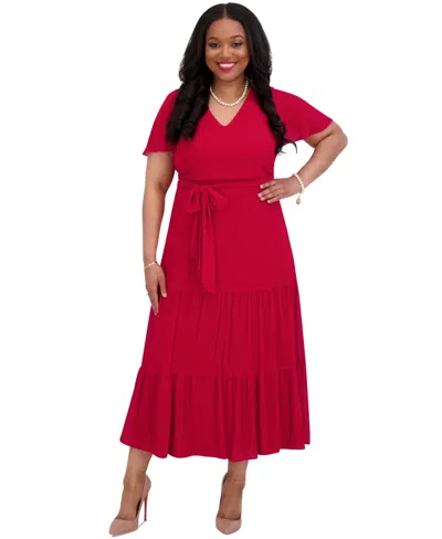 Kasper Women's V-neck Flutter-sleeve Maxi Dress, Regular & Plus Sizes In Crimson