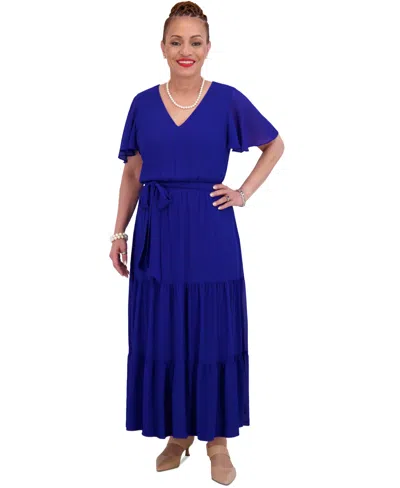 Kasper Women's V-neck Flutter-sleeve Maxi Dress, Regular & Plus Sizes In Royal Signature