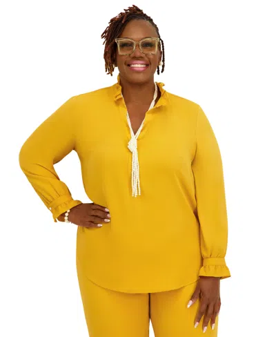 Kasper Women's V-neck Long-sleeve Top, Regular And Plus Size In Gold