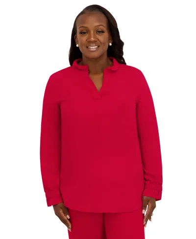 Kasper Women's V-neck Long-sleeve Top, Regular And Plus Size In Red