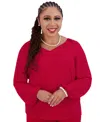 Kasper Women's V-neck Raglan-long-sleeve Blouse In Red
