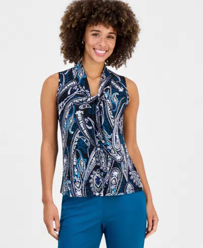 Kasper Women's V-knot-neck Sleeveless Blouse In Black Multi