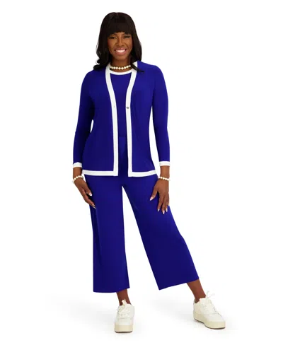 Kasper Women's V-neck Button-front Cardigan In Blue