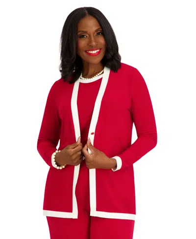 Kasper Women's V-neck Button-front Cardigan In Red