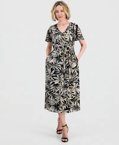 Kasper Women's V-neck Flutter-sleeve Midi Dress In Neutral