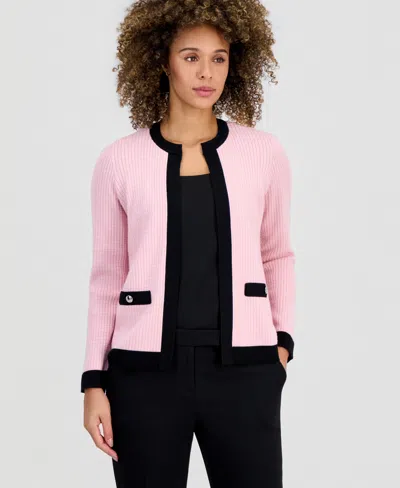 Kasper Women's Waffle-knit Kissing-front Jacket, Regular & Petite In Pink