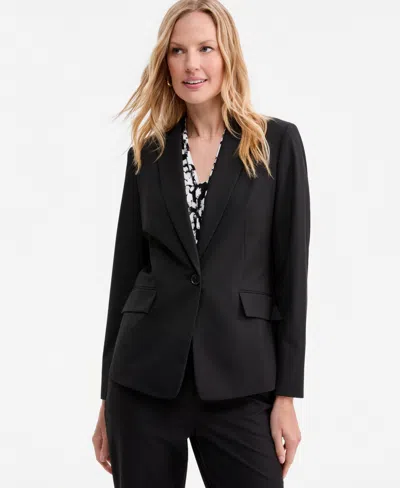 Kasper Women's Washable Bi-stretch Notch-collar One-button Jacket, Regular & Petite In Black