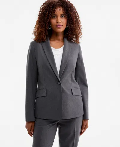 Kasper Women's Washable Bi-stretch Notch-collar One-button Jacket, Regular & Petite In Modern Charcoal