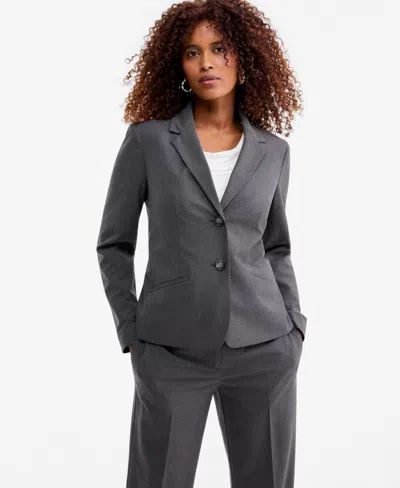 Kasper Women's Washable Bi-stretch Notch-collar Two-button Jacket, Regular & Petite In Modern Charcoal