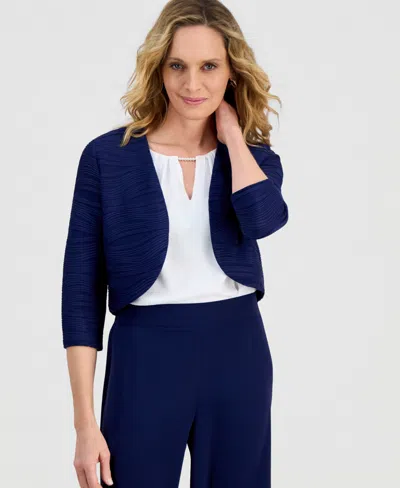 Kasper Women's Wave Knit 3/4-sleeve Shrug In Blue