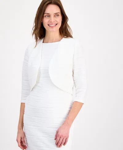 Kasper Women's Wave Knit 3/4-sleeve Shrug, Regular & Petite In White