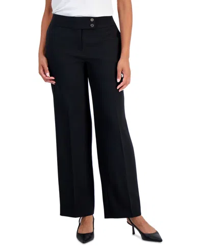 Kasper Women's Wide Leg Fly Front Pants In Black