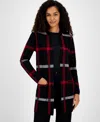 Kasper Womens Knit Open Front Cardigan Sweater In Black,fire Red