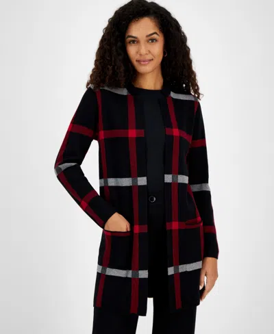 Kasper Womens Knit Open Front Cardigan Sweater In Multi