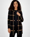 Kasper Women's Windowpane Open-front Cardigan In Black,vicuna