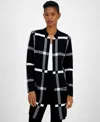 Kasper Women's Windowpane Open-front Cardigan In Black,white