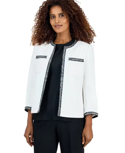 Kasper Women's Work 3/4-sleeve Patch Pocket Cardigan In White