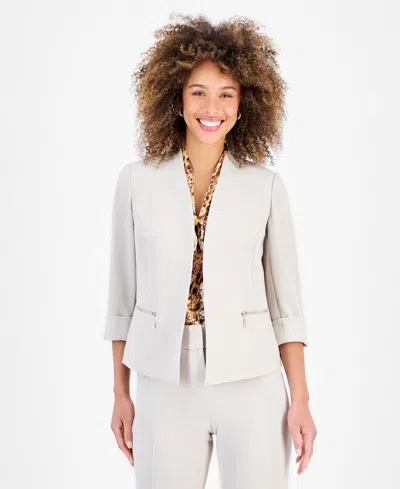 Kasper Women's Zip-pocket Cuffed-sleeve Jacket In Gray