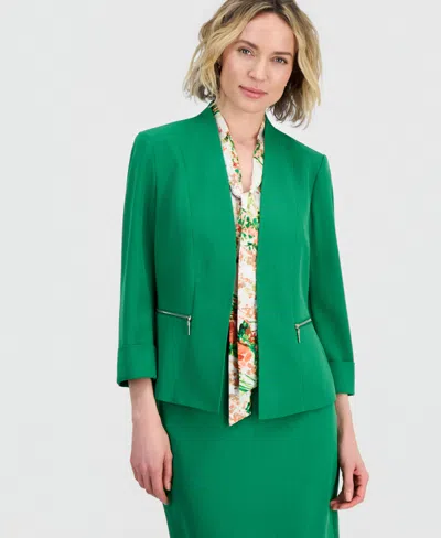 Kasper Women's Zip-pocket 3/4-sleeve Blazer, Regular & Petite In Green