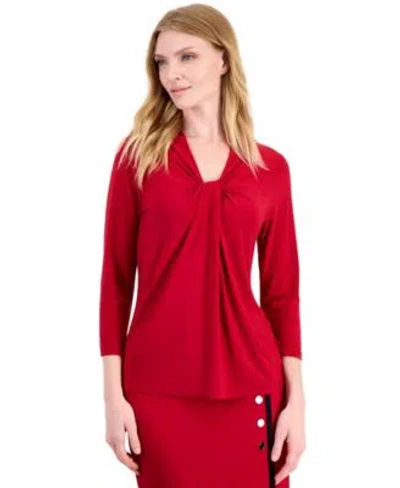 Kasper Womens 3 4 Sleeve Knot Neck Jersey Knit Top In Red