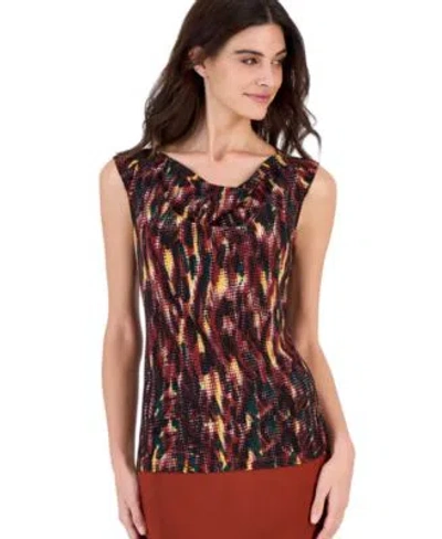 Kasper Womens Allover Print Cap Sleeve Cowl Neck Blouse In Multi