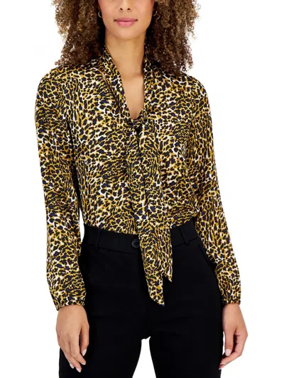 Kasper Womens Animal Print Dressy Pullover Top In Multi