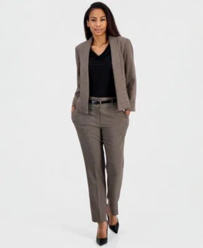 Kasper Womens Ava Shawl Collar Cowl Neck Cap Sleeve Jacket Pants Top 3 Piece Suit In Brown