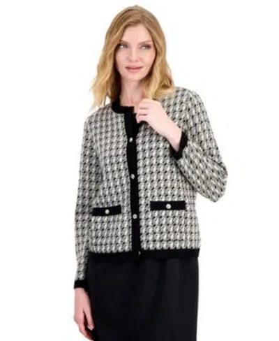 Kasper Womens Birds Eye Jacquard Fitted Cardigan In Multi