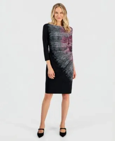 Kasper Womens Boat Neck Side Pleat 3 4 Sleeve Dress In Black